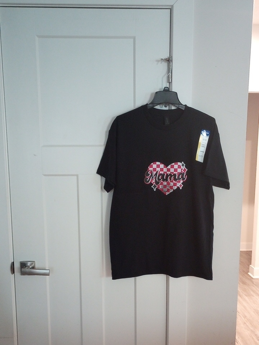 Gildan Black T-Shirt with Yellow and Blue Tag